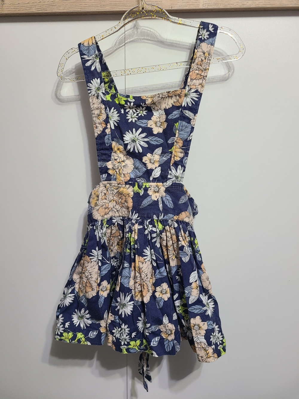 Kids Navy Floral Heidi Pinafore Dress with Peach Blooms